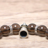 Natural Smoky Quartz Beads Bracelet with Real 925 Silver Vajra Pestle Charms Amulet Original Vintage Jewelry for Men