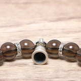 Natural Smoky Quartz Beads Bracelet with Real 925 Silver Vajra Pestle Charms Amulet Original Vintage Jewelry for Men - GQTORCH Jewelry
