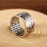 999 Pure Silver Jewelry Original Design Koi Fish Pattern Open Ring for Men Male Fashion Free Size Buddhistic Heart Sutra Rings