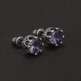 7mm 925 Sterling Silver Zircon Stud Earrings for Men Women Geometric Purple Black Fashion Punk Vintage Ear Jewelry Gift