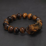 10/14mm Natural Tiger Eye Stone Beaded Pixiu Bracelet for Men Vintage Retro Chinese Fengshui Good Wealth Lucky Bracelets Jewelry