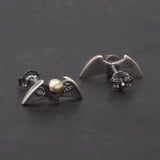 925 Sterling Silver Angel Wing Skull Stud Earrings Gothic Punk Rock Retro Tiny Earrings Trendy Men's Jewelry