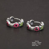 Real 925 Sterling Silver Colorful Enameling Flower Ring Earrings Party Jewelry Gift Engagement Open Jewelry Set