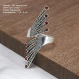 S925 Sterling Silver Wings Rings For Women Adjustable Exaggerated Big Ring Inlaid Garnet Stone