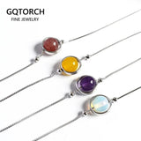 Natural Stone Ball Charm 925 Sterling Silver Box Chain Bracelets For Women Simple Minimalism Multi Color Real Crystal Bracelet - GQTORCH Jewelry