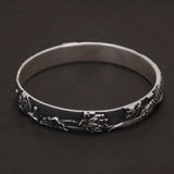 999 Pure Silver Fish Open Cuff Bracelet for Men Women Lotus Engraved Vintage Retro Bangle Fengshui Ethnic Style Jewelry