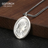 925 Sterling Silver Vintage Men and Women Pendant Necklace Fashion Virgin Mary Couple Pendant Religious Christian Faith Jewelry