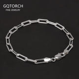 Solid 925 Sterling Silver 4mm Paperclip Link Chain Bracelet for Men Women Paper Clip Hand Chain Simple Fashion Punk Jewelry