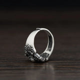 100% Real 925 Pure Silver Jewelry Men's Skull Ring Retro Punk Retro Locomotive Ring Opening Adjustable Fine Jewelr