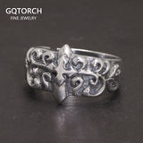 925 Sterling Silver Cross Rings for Men and Women Vintage Tang Grass Pattern Opening Adjustable Religion Jewelry