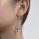 925 Sterling Silver Gothic Upside Down Cross Drop Earrings for Men Women Retro Punk Fashion Cool Hypoallergenic Ear Goth Jewelry