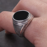 Real 925 Sterling Silver Oval Onyx Stone Signet Ring for Men Adjustable Turkey Wedding Ring Trendy Vintage Jewelry Gift