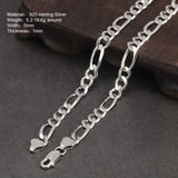 Real 925 Sterling Silver Italian 5mm Diamond-Cut Figaro Chain Bracelet Necklace For Women Men Classic Handmade Jewelry