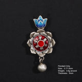 925 Sterling Silver Six-character Amulet Pendant Necklace Enameling Lotus Rotatable Women's Buddhist Jewelry