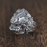 Silver 925 Jewelry Mens Lion Ring Size 8-12 Antique Punk Accessories Thai Silver Resizable Rings for Men