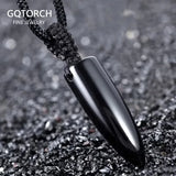 Natural Obsidian Bullet Shaped Pendant Rope Chain Men Necklace Fashion Pendant Punk Rock Style Men Jewelry