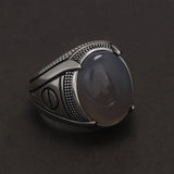 S925 Sterling Silver Agate Signet Ring for Men Turkish Wedding Ring Vintage Retro Fashion Motor Biker Party Jewelry