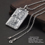 S990 Sterling Silver Embossed Halfbody Buddha Pendant Necklace for Men and Women with Heart Sutra Buddhist Jewelry Amulet