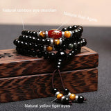 Buddhist Beads Bracelet for Men and Women Natural Obsidian 108 Beads Tibetan Six Words Mantra Natural Agate Crystal Jewelry