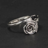 Real 925 Sterling Silver Jewelry Rose Flower Rings For Women With Black Zircon Stone Adjustable Wedding Rings For Women