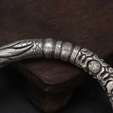 Vintage Solid S999 Sterling Silver Bracelet Bangle Double Dragon Embossed Mens Fine Viking Jewelry