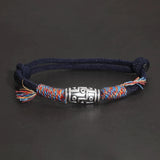 999 Pure Silver Tibetan Buddhism 9 Eyed Celestial Bead Charm Bracelet Ethnic Style Dzi Beads Braided Rope Chain Vintage Jewelry