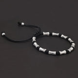 Handmade 999 Pure Silver Beads Black Rope Braided Charms Bracelet Lucky Bamboo Leather Rope Adjustable Wristband Retro Jewelry