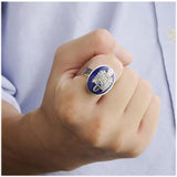 The Vampire Diaries Rings Real 925 Sterling Silver Damon Salvatore Ring Men's With Lapis Lazuli Natural Stone Customized Jewelry