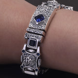 22cm 925 Sterling Silver Lion Bracelet for Men Blue Zircon Thick Punk Domineering Luxury Designer Jewelry Gift Clearance Sale