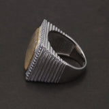 925 Sterling Silver Natural Gemstone Square Signet Ring with Citrine Jade Micro Pave Zircon Luxury Turkish Ring for Men Women