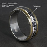 Sterling Silver S925 Ring for Men and Women Russian Aphorism Engraving Fashion Spinner Rotatable Couple Ring