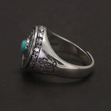 925 Sterling Silver Six Mantra Lotus Ring with Turquoise Onyx Agate Rotatable Unisex Vintage Buddhist Prayer Jewelry