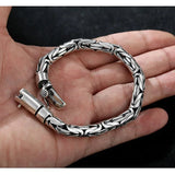 Sterling Silver 925 Viking Bracelet for Men Handmade Peace Pattern Thick Safe Toggle Buckle Hand-woven Chain