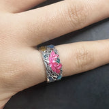 Sterling Silver S925 Women's Enamel Carp Lotus Ring Antique Hollowed Out National Style Jewelry