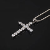 925 Sterling Silver Cross Pendant Necklace Box Chain Full Pave Zircon Sparkling Hiphop Punk Retro Fashion Unisex Jewelry