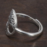 Real 925 Sterling Silver Tree of Life Ladies Ring Hollow Design Viking Jewelry Resizable US Size 5-10