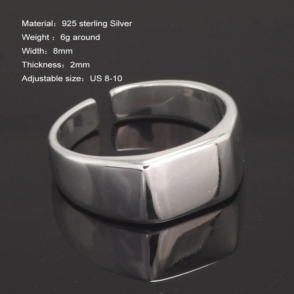 Real 925 Sterling Silver Minimalist Square Ring, Women's Opening