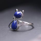 Real 925 Sterling Silver Lapis Lazuli Natural Stone Ring Lovely Cat Rings For Women Exquisite Fine Jewelry