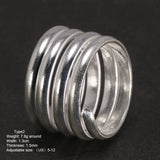 Genuine 925 Sterling Silver Spring Ring Simple Multi-Layers Elegant Jewelry Opening Plain Punk Ring