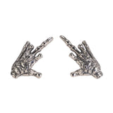 S925 Sterling Silver Middle Finger Skull Hand Stud Earrings for Men and Women Jewelry Gothic Punk Style