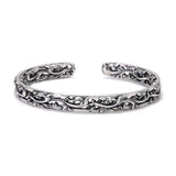 3pcs/set 925 Sterling Silver Ethnic Style Open Cuff Bangle Vine Flower Pattern Evil Eyes Braided Rope Bracelet Stackable Jewelry