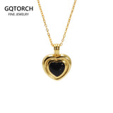 925 Sterling Silver Black Agate Heart Shaped Pendant Necklace High Grade Women's Clavicle Chain Sweater Chain Party Jewelry Gift - GQTORCH Jewelry