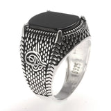 Arabic Elif Vav Black Onyx Mens Rings Silver S925 Antique Turkish Rings for Men Signet Ring Turkish Vintage Jewelry