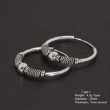 Real 925 Sterling Silver Hoop Earrings Antique Thai Silver Round Circle Hip Hop Punk Gothic Jewelry Party Gift