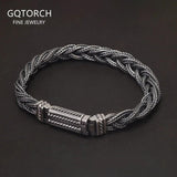 Real S925 Sterling Silver Braided Bracelet for Men 9mm Vintage Hiphop Punk Norse Thick Safe Toggle Buckle Handmade Jewelry - GQTORCH Jewelry