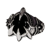 Real Pure 925 Silver Ring Cool Antique Paw Ring Men's Natural Stone Oval Black Agate Retro Hip Hop Adjustable Jewelry