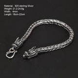 Real Pure 925 Sterling Silver Double Dragon Heads Wristband Handwoven Chain Bracelet Viking Jewelry