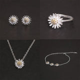 925 Sterling Silver Daisy Stud Earrings Ring Necklace Bracelet Jewelry Set for Women Fashion Trendy Cute Jewelry