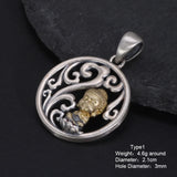 925 Sterling Silver Hollow Round Pendant Necklace Buddhist Retro Jewelry for Men and Women