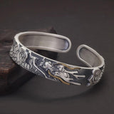 100% 999 Pure Silver Dragon Bracelet Vintage Engraved Lucky Open Cuff Bangle Chinese Auspicious Amulet Jewelry for Men - GQTORCH Jewelry